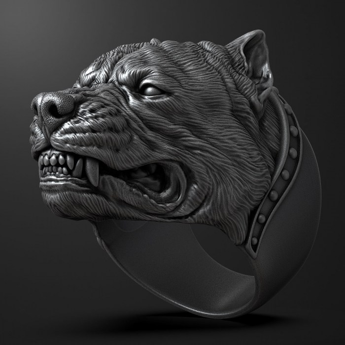 Angry Pitbull Head Ring