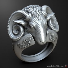 кольцо Голова барана 3D модель