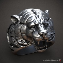 Кольцо Голова Тигра 3d Модель