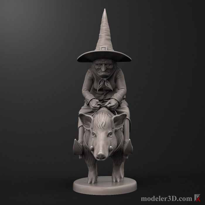 Witch Riding a Pig 3D Printable Model