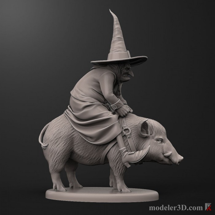 Witch Riding a Pig 3D Printable Model