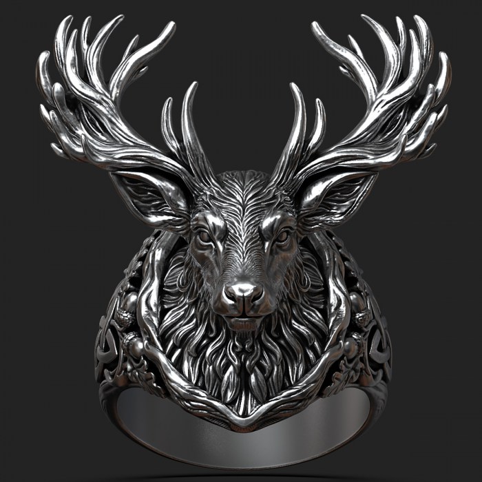 Deer Head Ring 3D Model for Printing