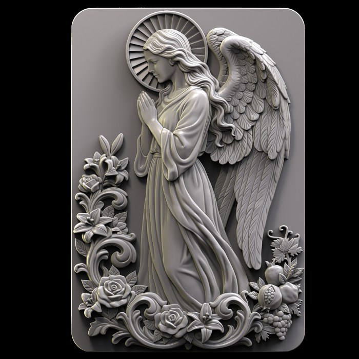 Praying Guardian Angel Relief for 3D Printing and CNC