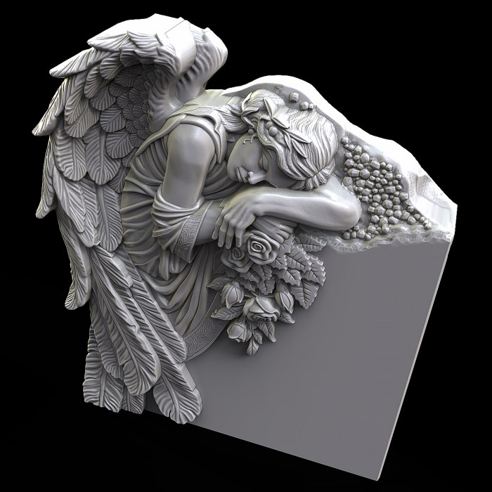 Sleeping Angel Memorial Monument 3D Model - side view